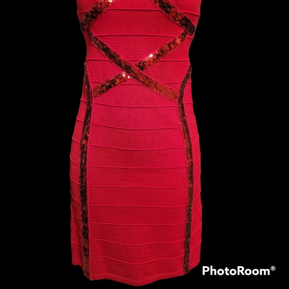 Red Dress S Sequins Party Bandeau Dress - Picture 2 of 11